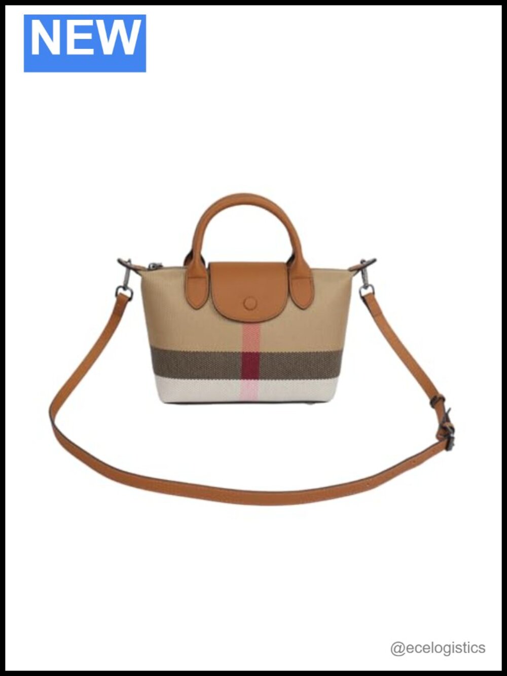 Mini Plaid Crossbody Purse with Genuine Leather Trim Structured Satchel